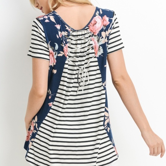 Floral and Striped Top - Picture 1 of 4